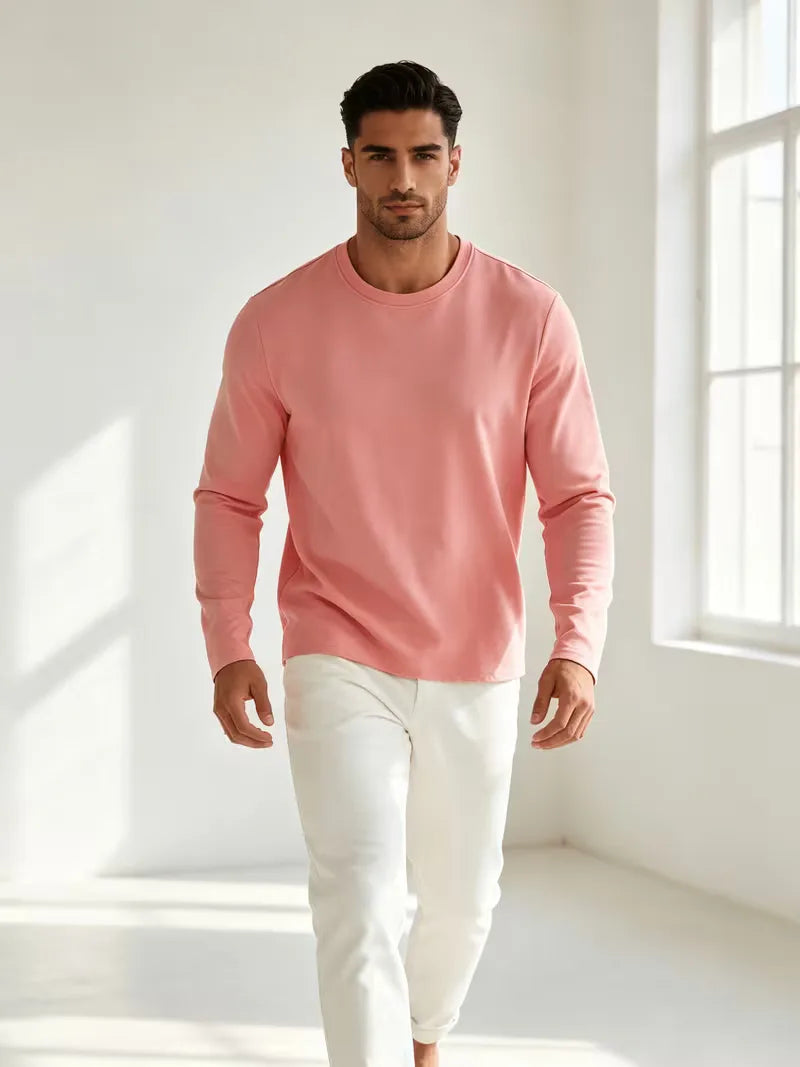 Roze longsleeve slim fit met crew neckline