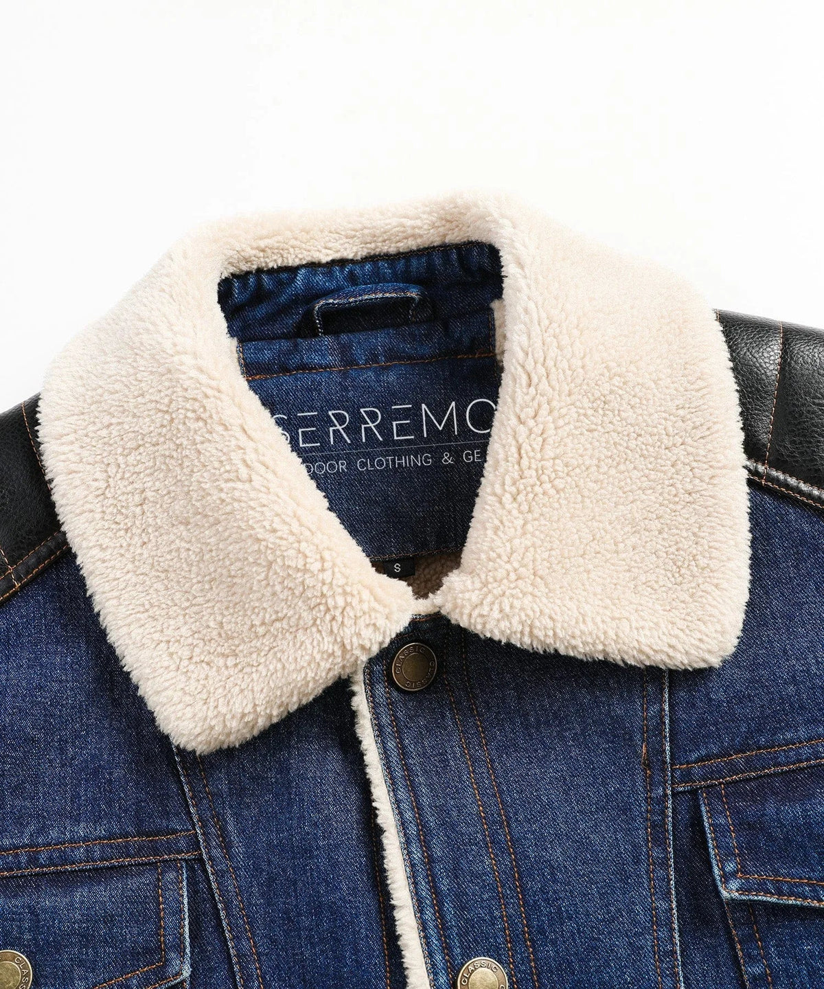 Bomberjack met denim en leren mouwen