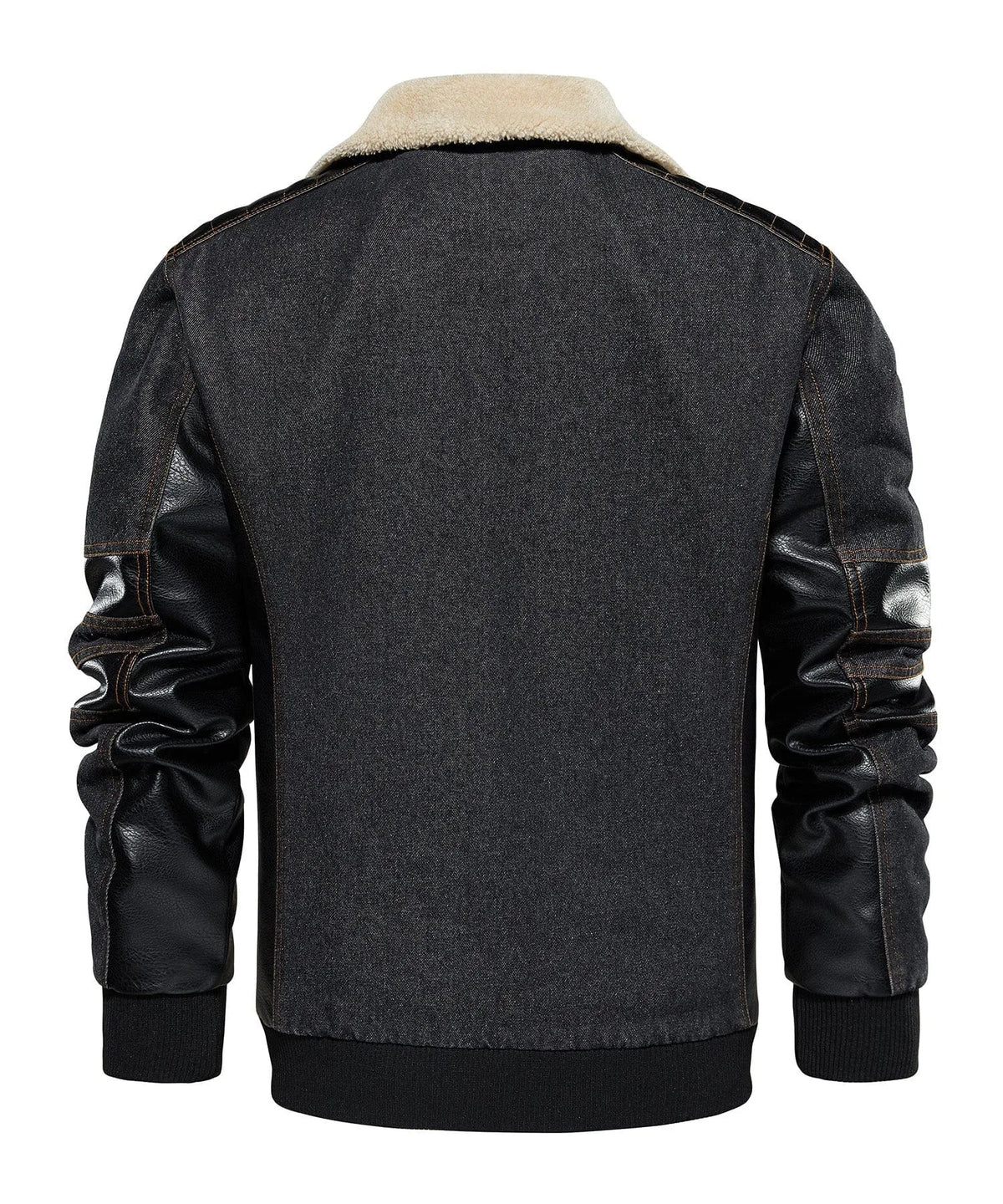 Bomberjack met denim en leren mouwen