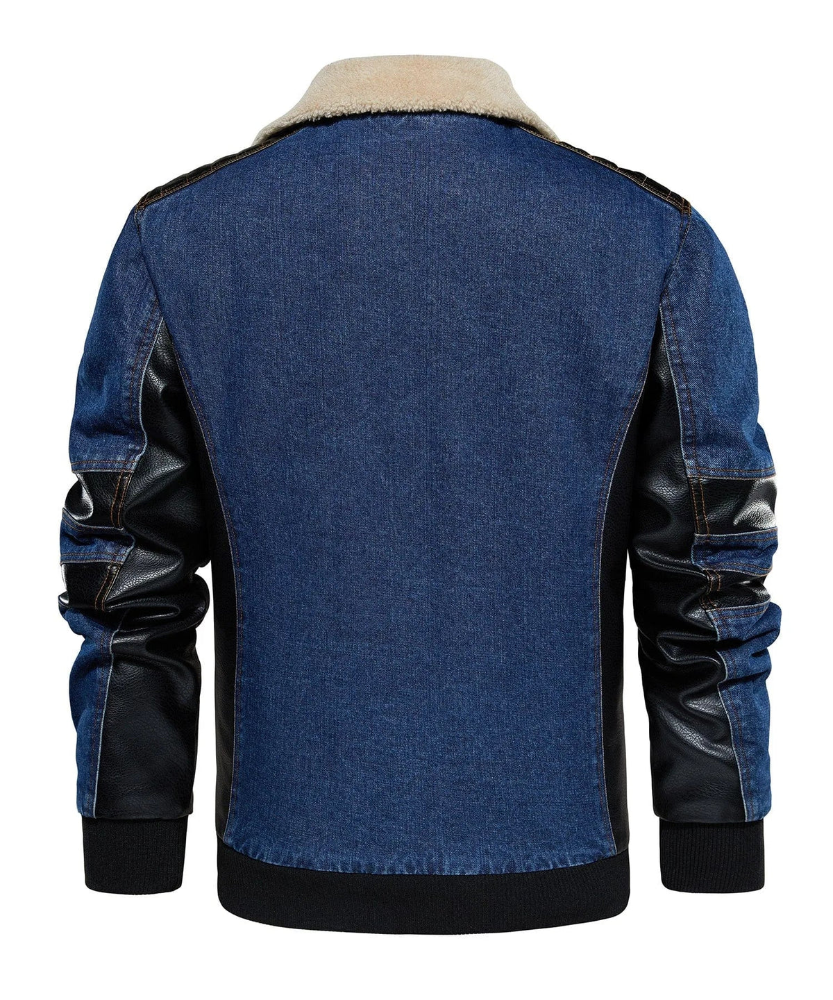 Bomberjack met denim en leren mouwen