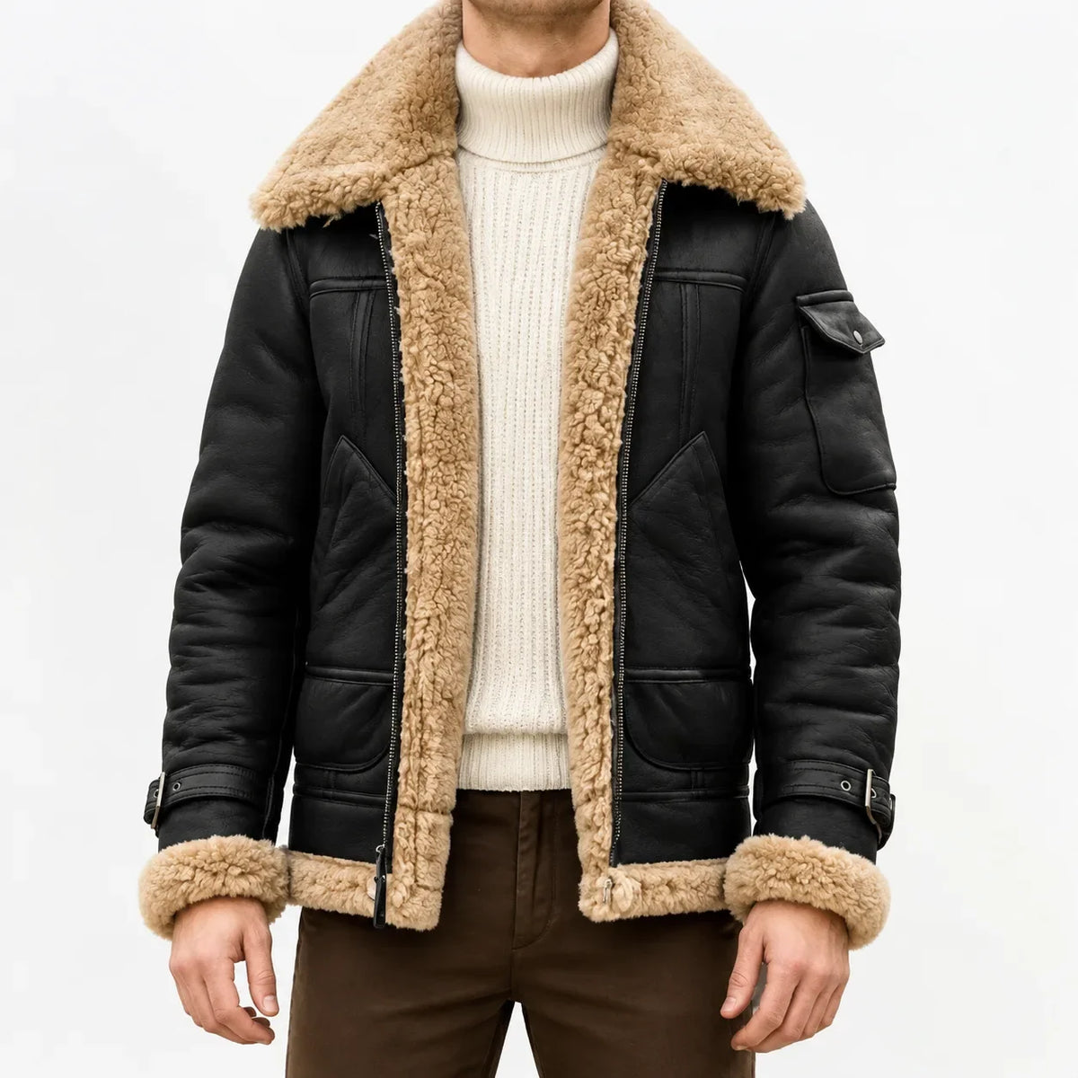 Leren jas met faux fur