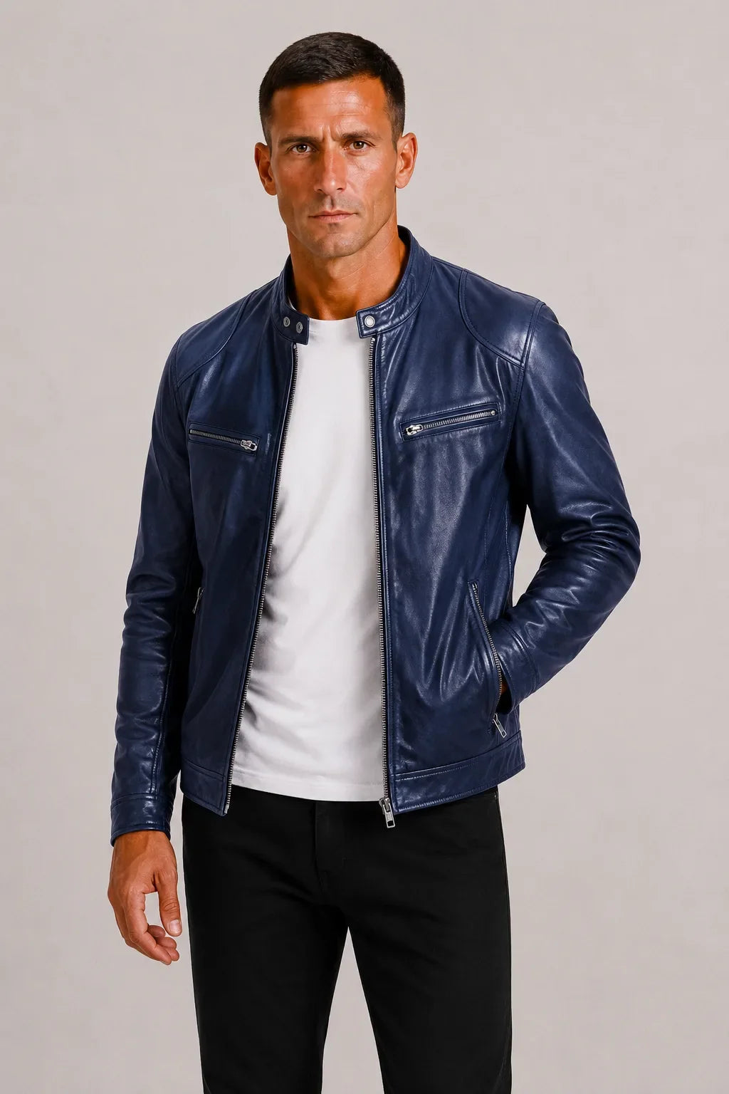 Leren biker jacket met zip closure