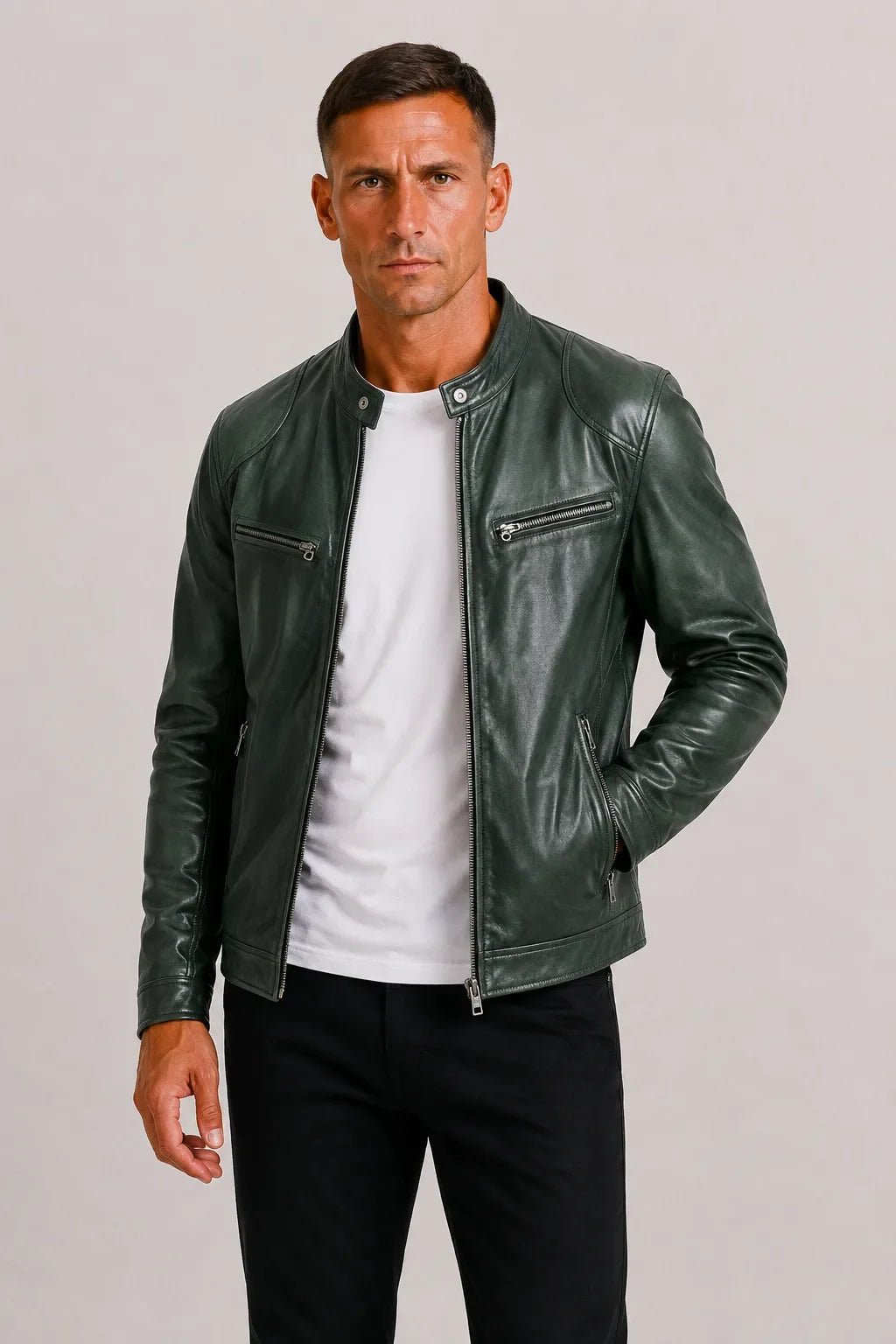 Leren biker jacket met zip closure