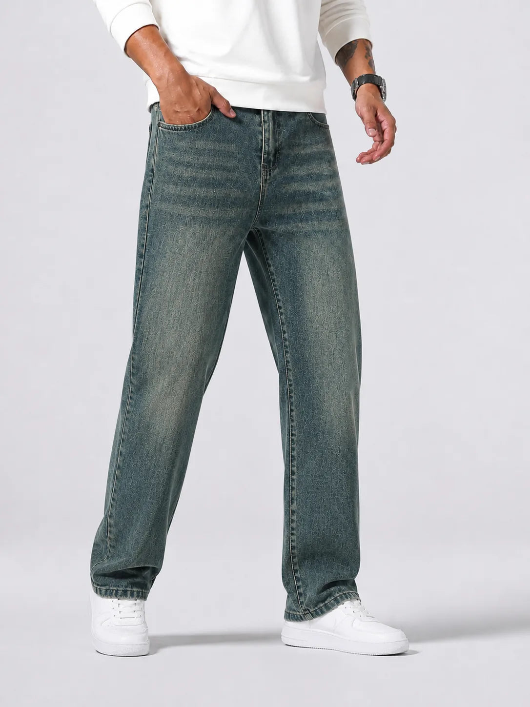 Straight jeans met wassing