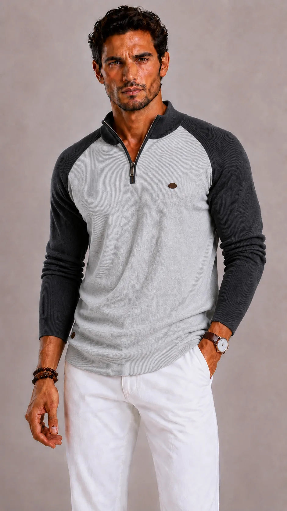 Zip-up trui met ribbed texture