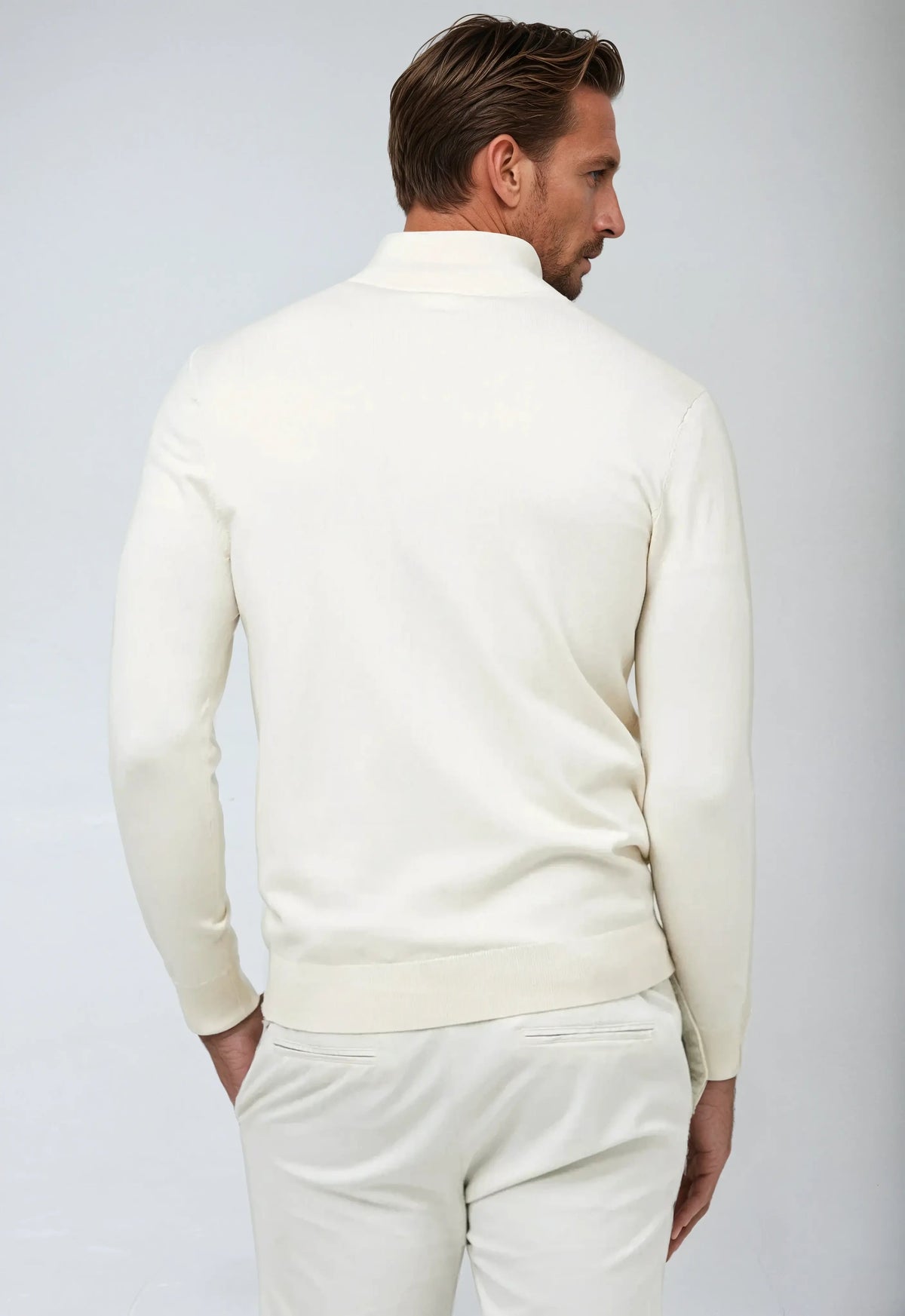 Joël | Essentiële witte sweater met halve rits