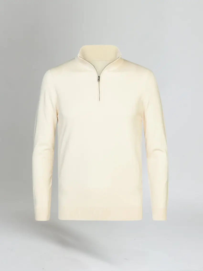 Joël | Essentiële witte sweater met halve rits