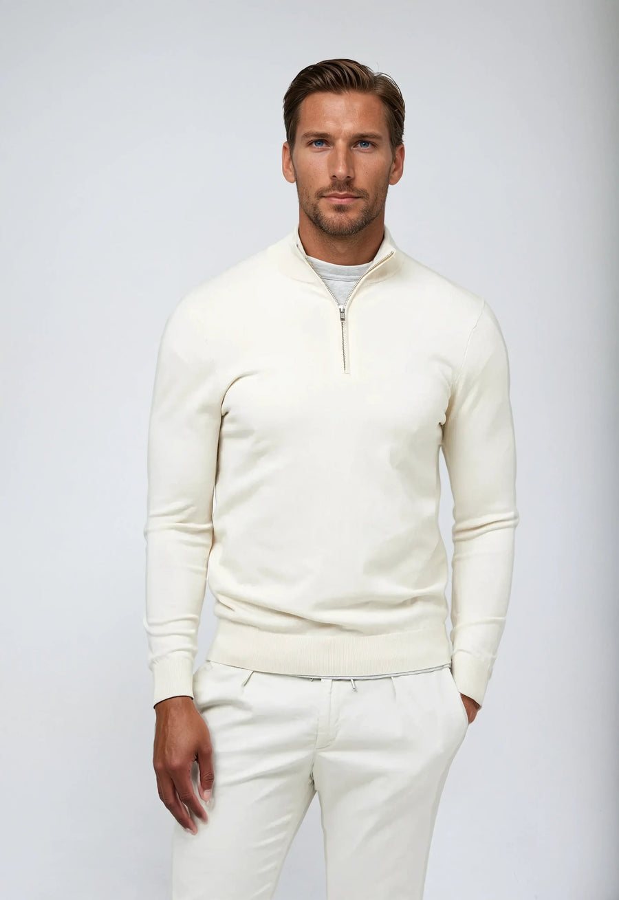Joël | Essentiële witte sweater met halve rits