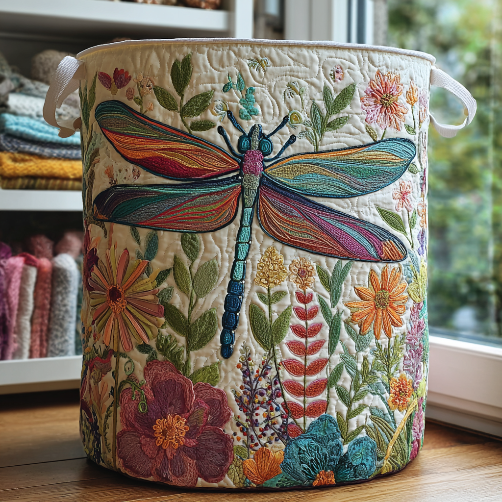 Libelle met bloemen | Gewatteerde opbergmand