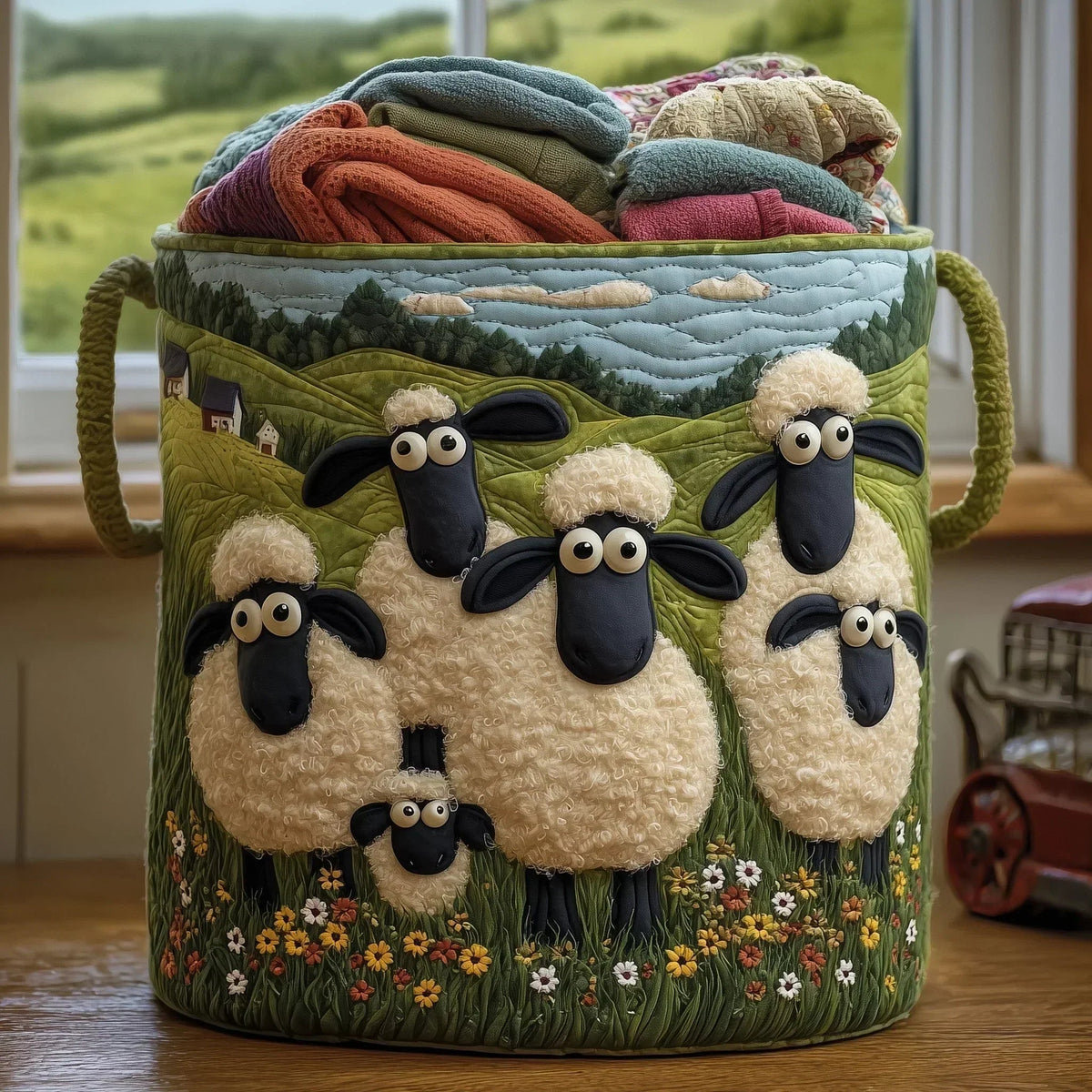 Schaap en bloemen | Gewatteerde opbergmand