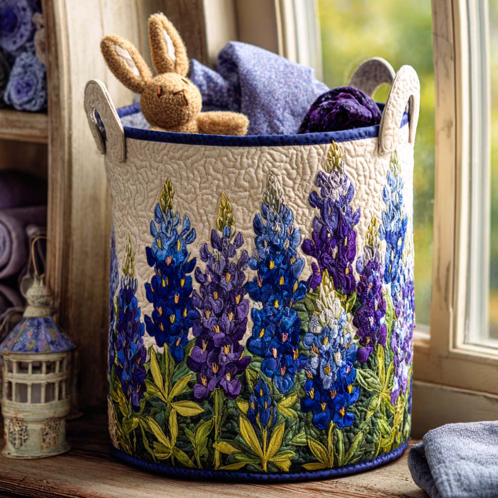 Pad met blauwe bloemen | Gewatteerde opbergmand