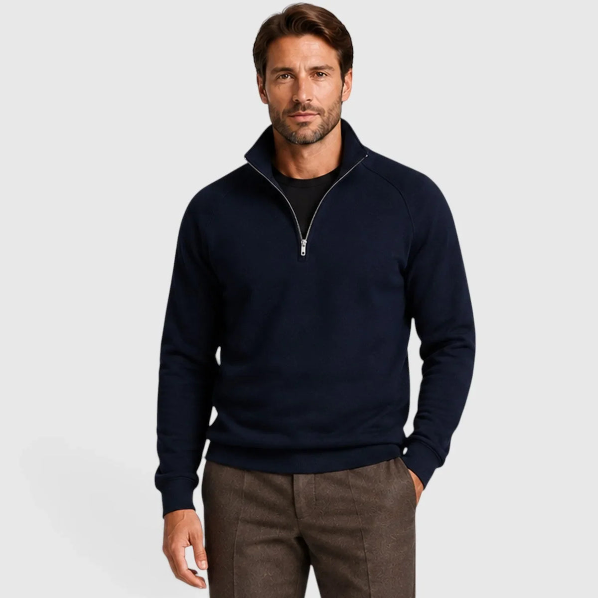 Zip-up fleece sweater met stand collar